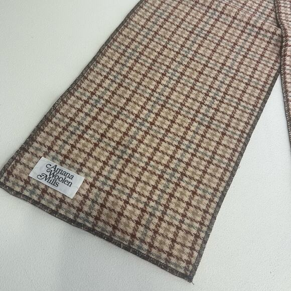 Vintage Amana Woolen Mills Brown Plaid Wool Scarf - Picture 5 of 6